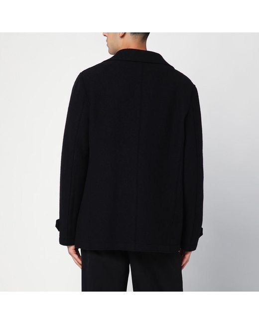Harris Wharf London Schwarzer Kabanmantel Aus Gekochter Wolle in Black für Herren