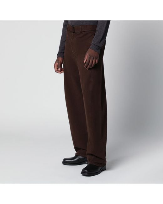 Lemaire Brown Cotton Trousers With Belt for men