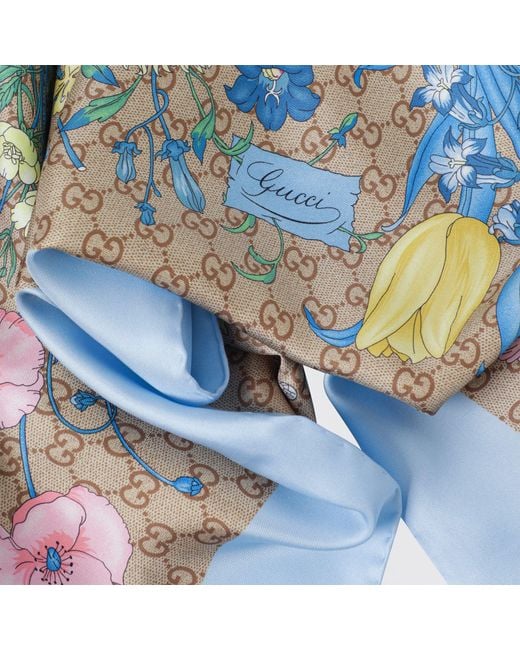 Gucci Blue Silk Twill Carre With Gg Print