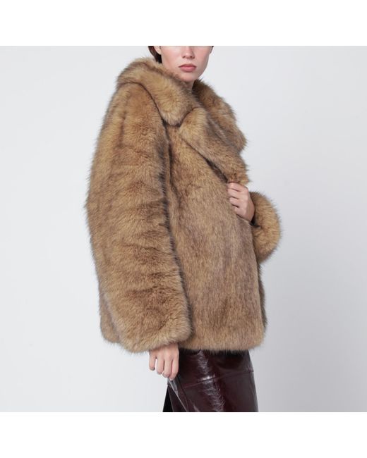 Stand Studio Light Brown Short Faux-fur Jacket