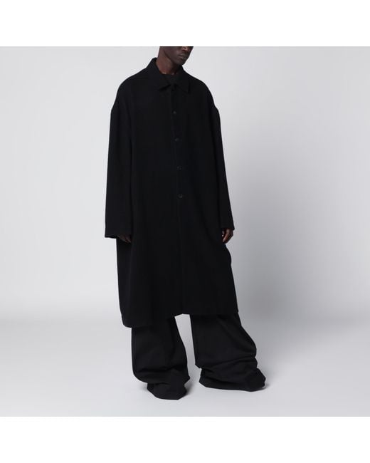 Rick Owens Black Long Single-Breasted Virgin Wool Coat for men