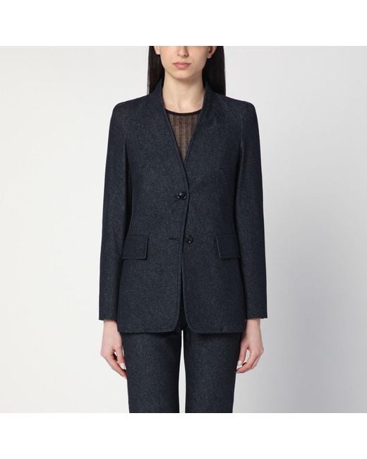 Max Mara Blue Midnight Jacket In Cotton Denim Effect