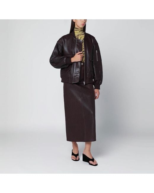 IVY & OAK Black Burgundy Leather Midi Skirt