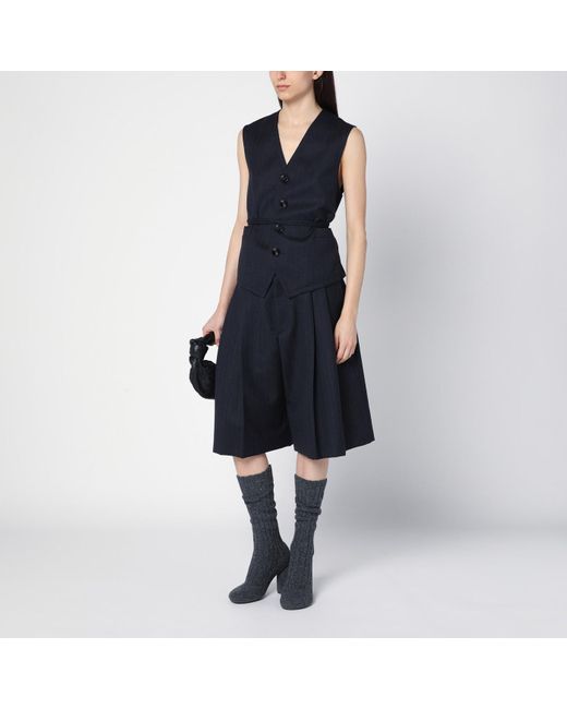 Bottega Veneta Blue Wide\/ Melange Wool Bermuda Shorts