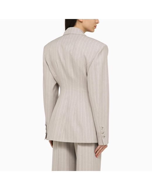 ANDAMANE Gray Pearl Grey Pinstripe Single-breasted Jacket Ottavia