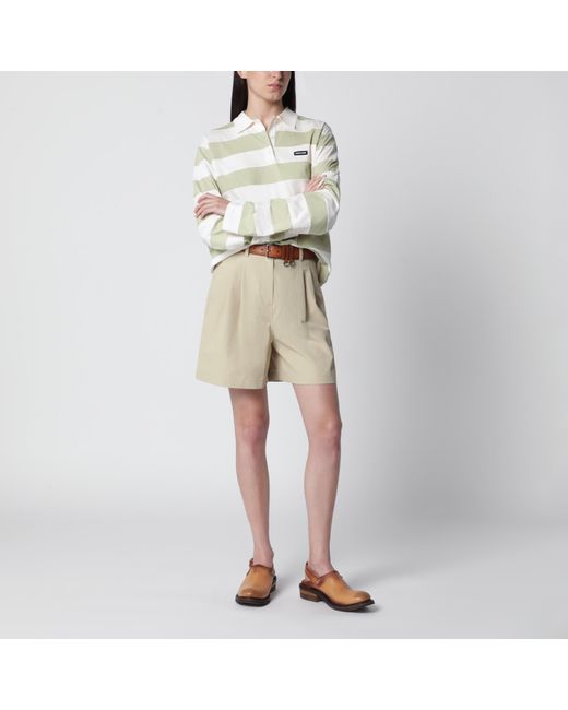 Miu Miu Natural Petal/Agave Striped Jersey Polo Shirt