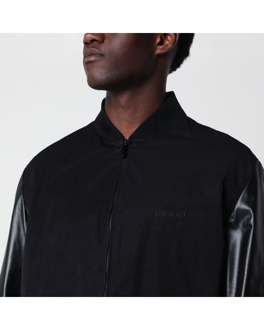 Gucci Black Fabric Bomber With Nappa Leather Sleeves for men