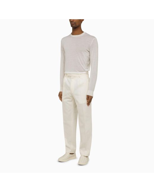 Zegna Natural White Wool Long Sleeved Jumper for men