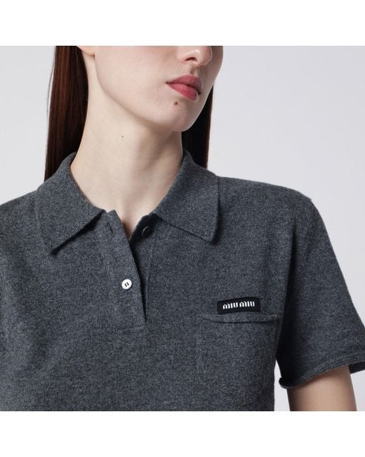 Miu Miu Blue Slate Cashmere Polo Shirt