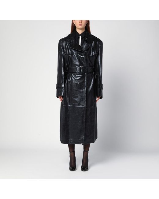 Sportmax Black Trench Coat In Semi-glossy Nappa Leather