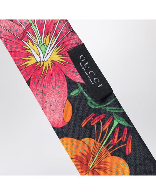 Gucci White Silk Ribbon With Gg Flora Print
