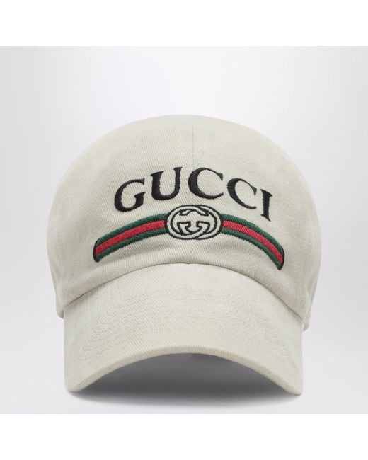 Gucci Gray Cotton Baseball Cap With Embroidered Logo for men
