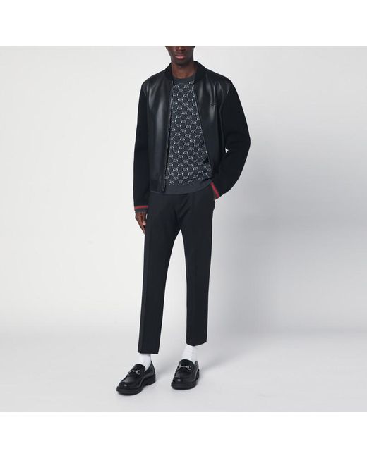 Bomber Noir En Cuir Et Maille Gucci pour homme en coloris Black