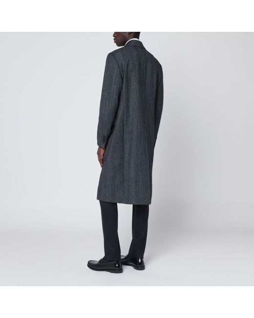 Lardini Black Herringbone Double-Breasted Coat for men
