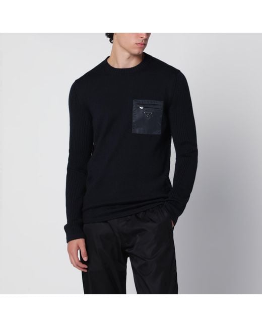 Prada Black Wool Sweater With Re-Nylon Pocket for men