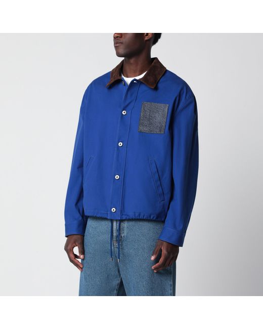 Loewe Blue Long-Sleeve Cotton And Leather Jacket for men