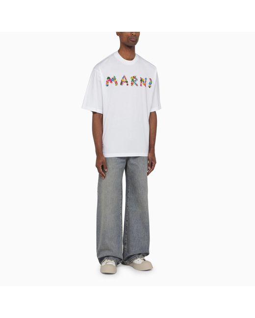 Marni White T-shirt With Logo Bouquet for men