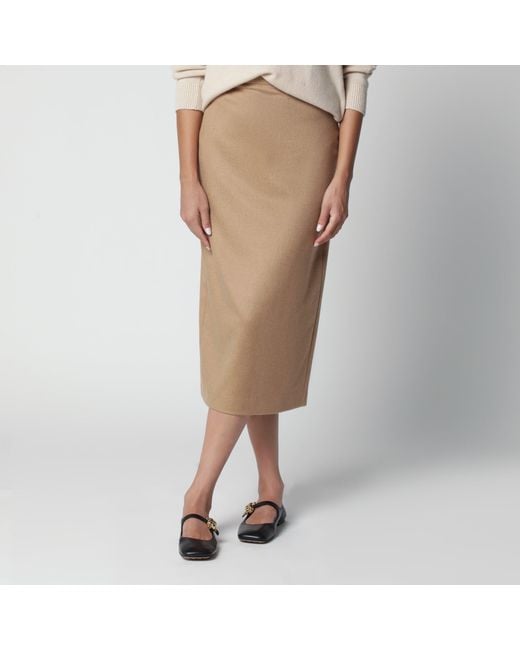 Max Mara Natural Camel Brushed Pencil Skirt