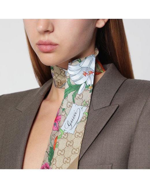 Gucci Green Silk Ribbon With Gg Flora Print