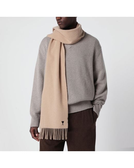 AMI Natural Ami De Coeur Wool Scarf for men