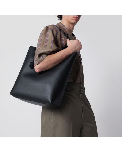 Saint Laurent Black Bold Leather Shopping Bag for men