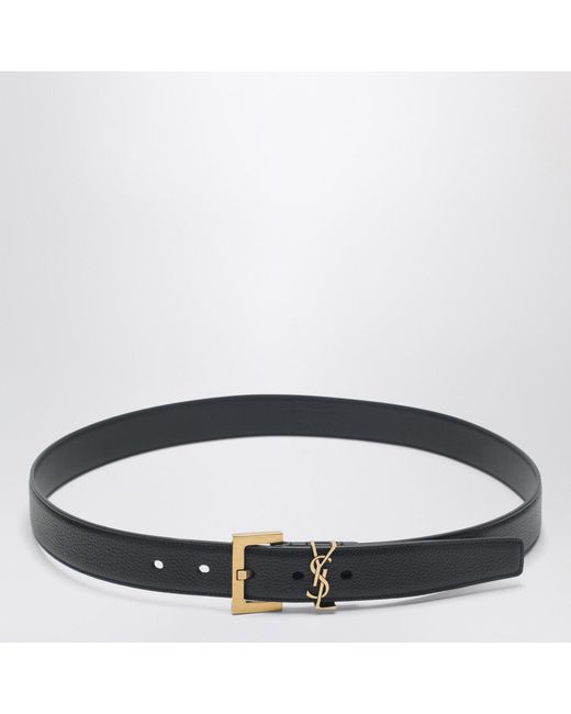Saint Laurent Black Cassandre Leather Belt for men