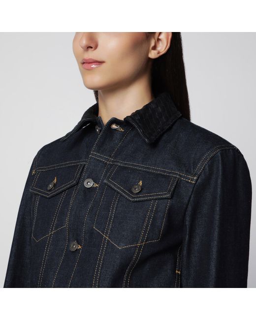 Bottega Veneta Black Denim Jacket With Intrecciato Collar