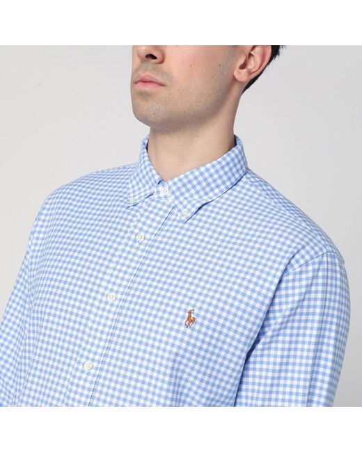 Camicia a quadri bianca/azzurra custom-fit di Polo Ralph Lauren in Blue da Uomo
