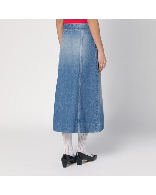 Jupe Midi En Denim Délavé Valentino en coloris Blue