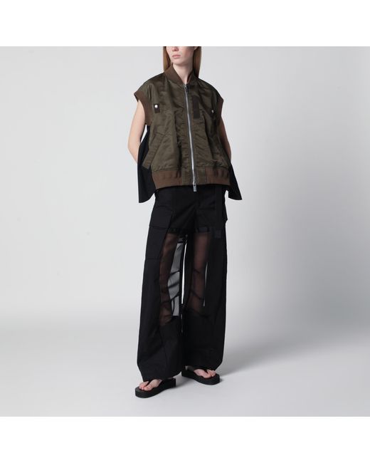Sacai Black Cargo Trousers With Semi-Sheer Insert