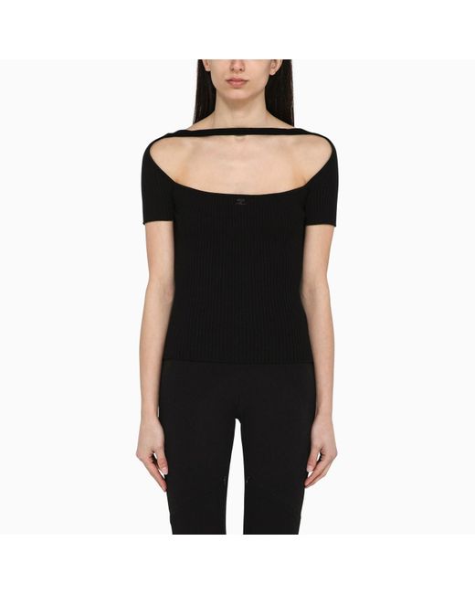 Courreges Black Blend T-Shirt With Plunging Neckline
