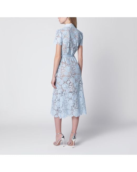Self-Portrait Blue Tie-Neck Lace Midi Dress