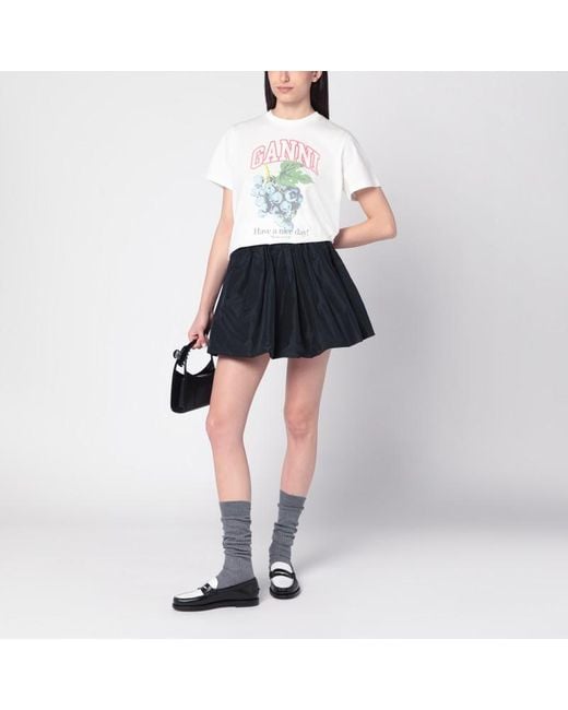 Ganni White Ivory T-shirt With Grape Print