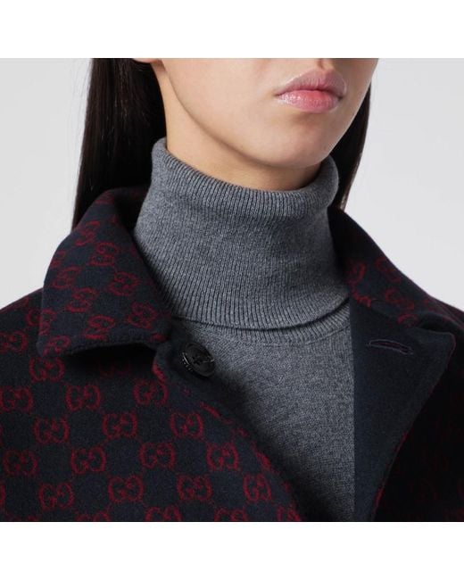 Gucci Blue Reversible Coat With Gg Pattern