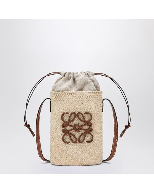 Loewe Metallic Quadratische Tasche Aus Iraca-Palme Und Leder