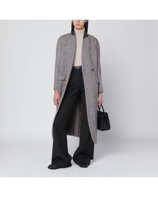 Brunello Cucinelli Gray Mélange Wool-Blend Coat With Belt