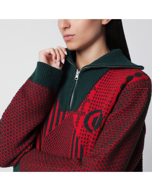 MM6 by Maison Margiela Red Forest Wool Blend Jacquard Knit Sweater