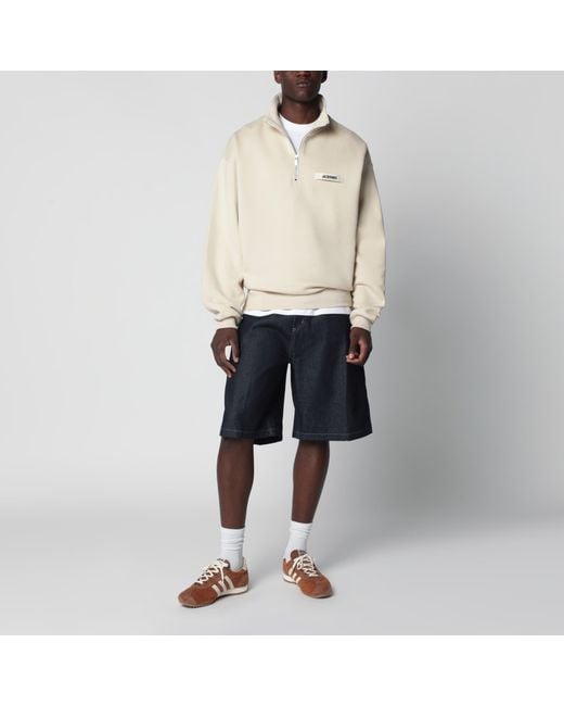 Jacquemus Natural Half-Zip Sweatshirt With Grosgrain Logo for men