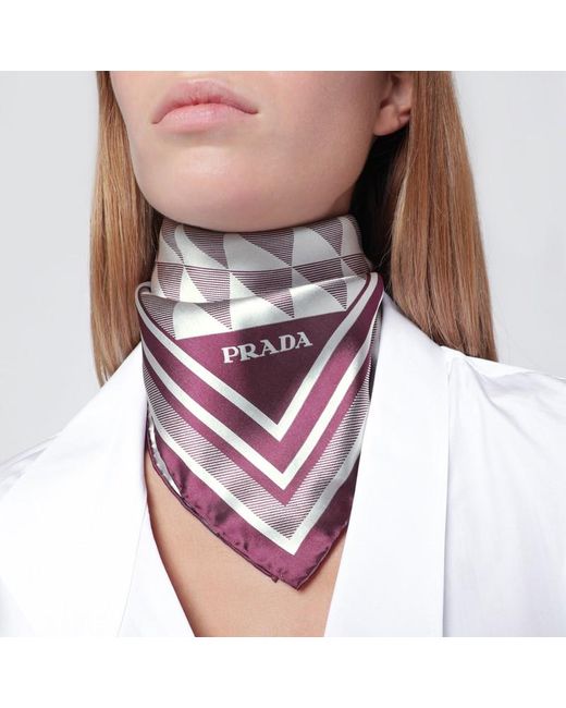Prada Gray Mauve Printed Silk Twill Scarf 55X55
