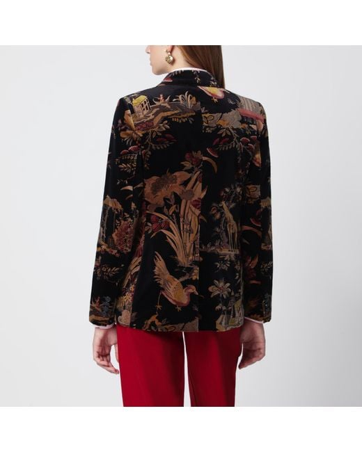 Etro Red Printed Double-Breasted Velvet Jacket