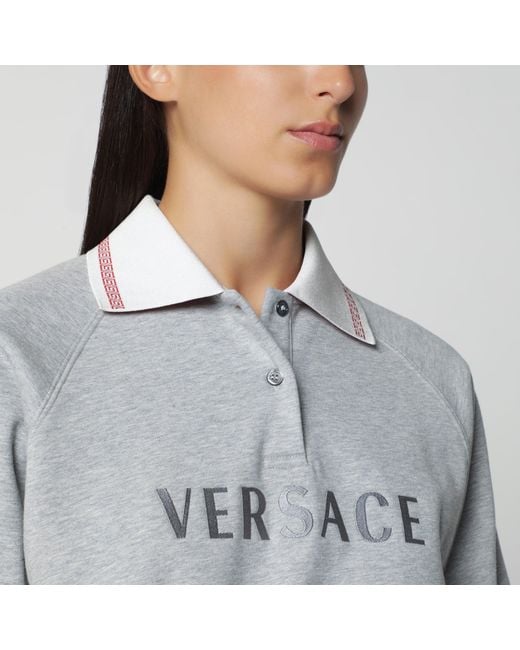 Versace Gray Cropped Cotton Polo Sweatshirt