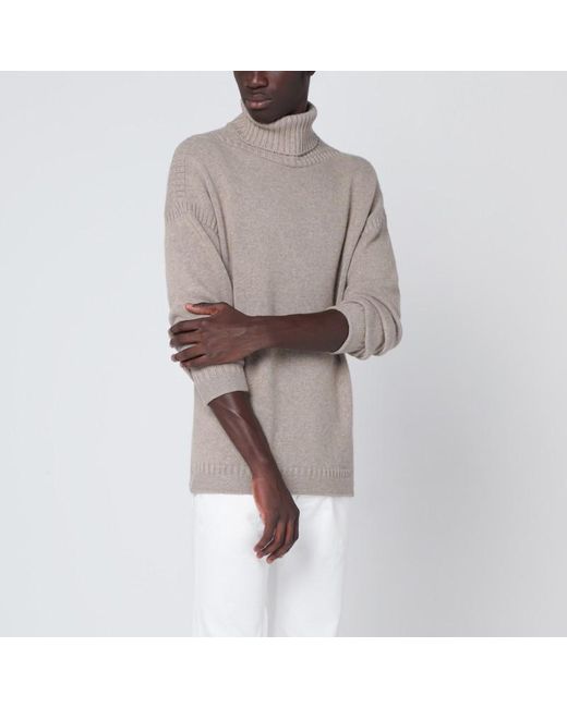 Loro Piana Brown Greige Cashmere Turtleneck Sweater for men