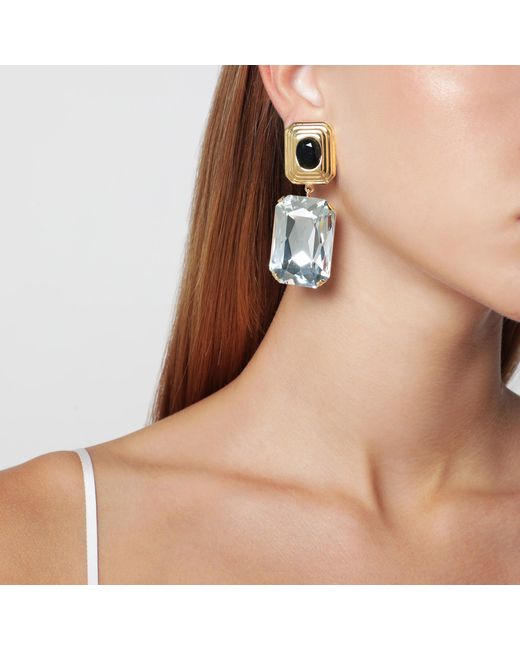 Alessandra Rich Metallic Tone Clip-On Earrings With Crystal Drop