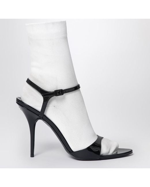 Balenciaga White Avenue Sock Sandal In Patent Leather And Mesh