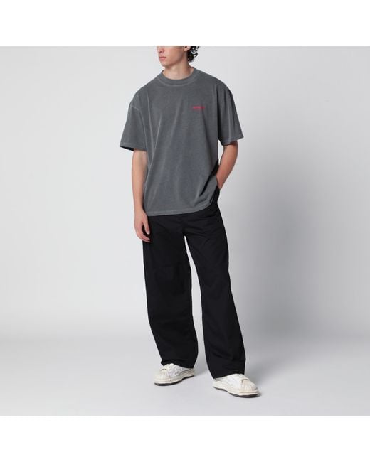 Represent Gray Washed Cotton T-Shirt With Logo for men