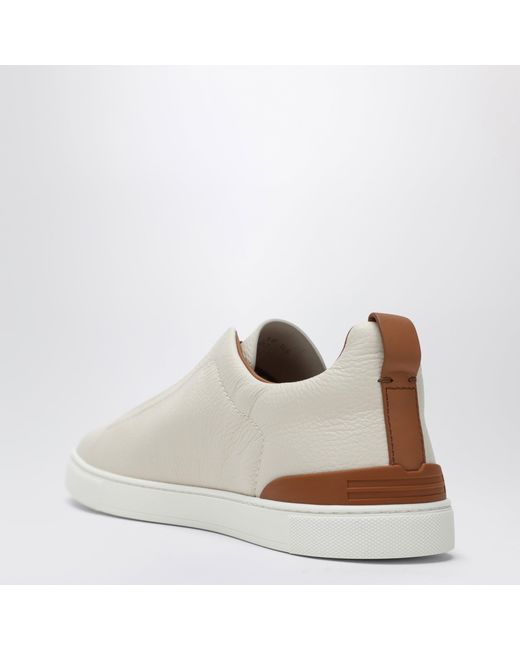 Zegna White Triple Stitch Leather Sneakers for men