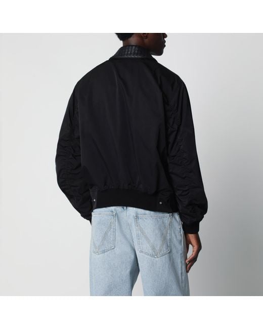 Bottega Veneta Black Zip-Up Jacket With Intrecciato Collar for men