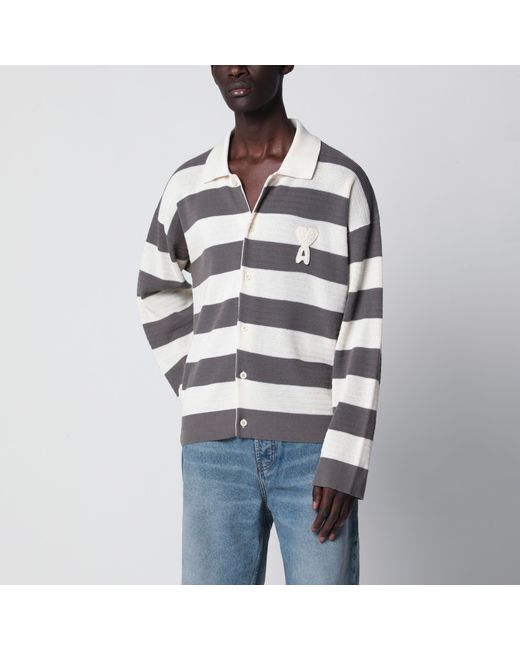 AMI White Ami De Coeur Striped Cotton Knit Cardigan for men