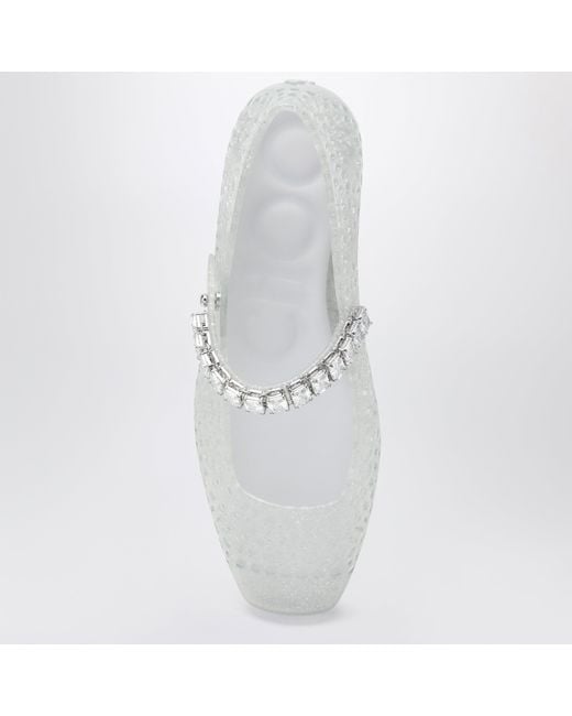 Jimmy Choo White The Jelly Transparent Ballet Flats With Crystals