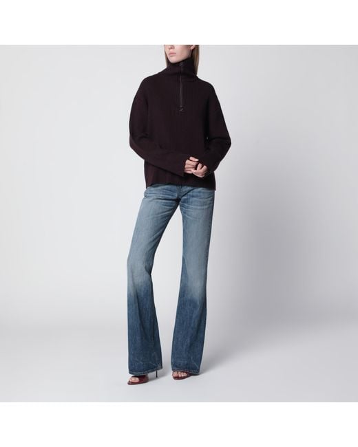 Courreges Black Dark Ribbed Zip Sweater
